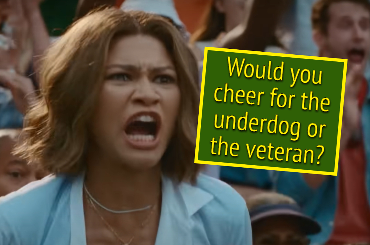 Zendaya enthusiastically cheering at an event. Text reads, "Would you cheer for the underdog or the veteran?"