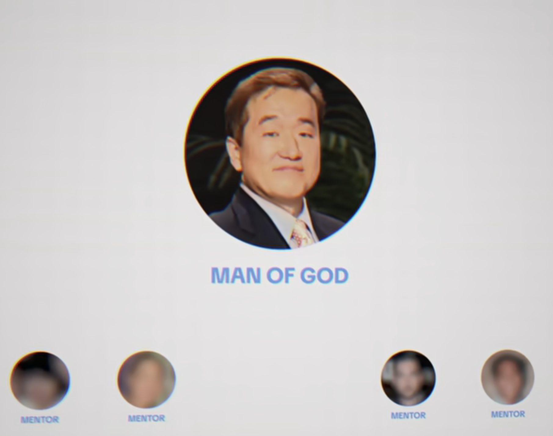 Upper profile: MAN OF GOD. Lower profiles: four mentors