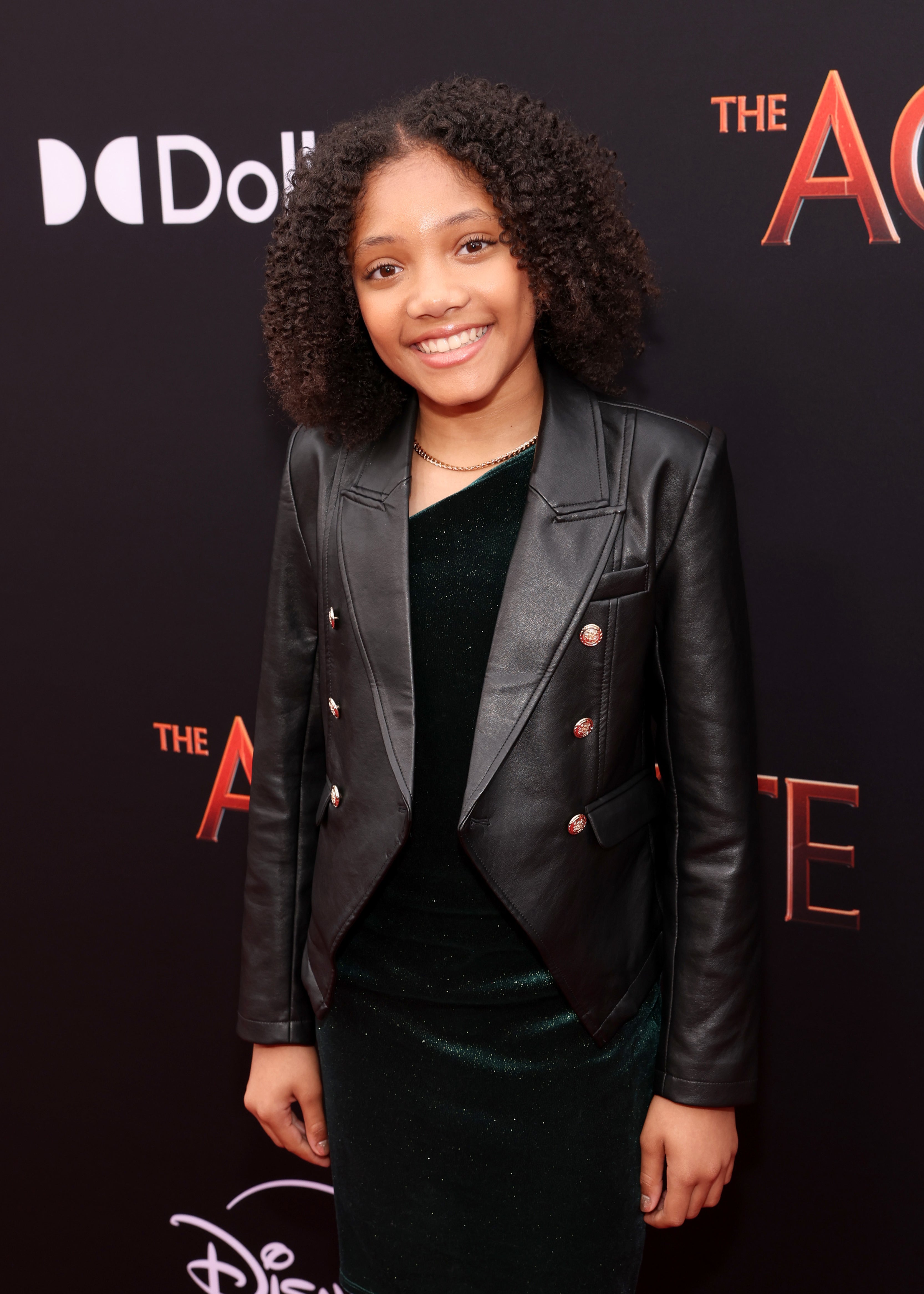 Leah Brady wearing a leather jacket and dark dress at the Hollywood premiere of &quot;Star Wars: The Acolyte&quot;