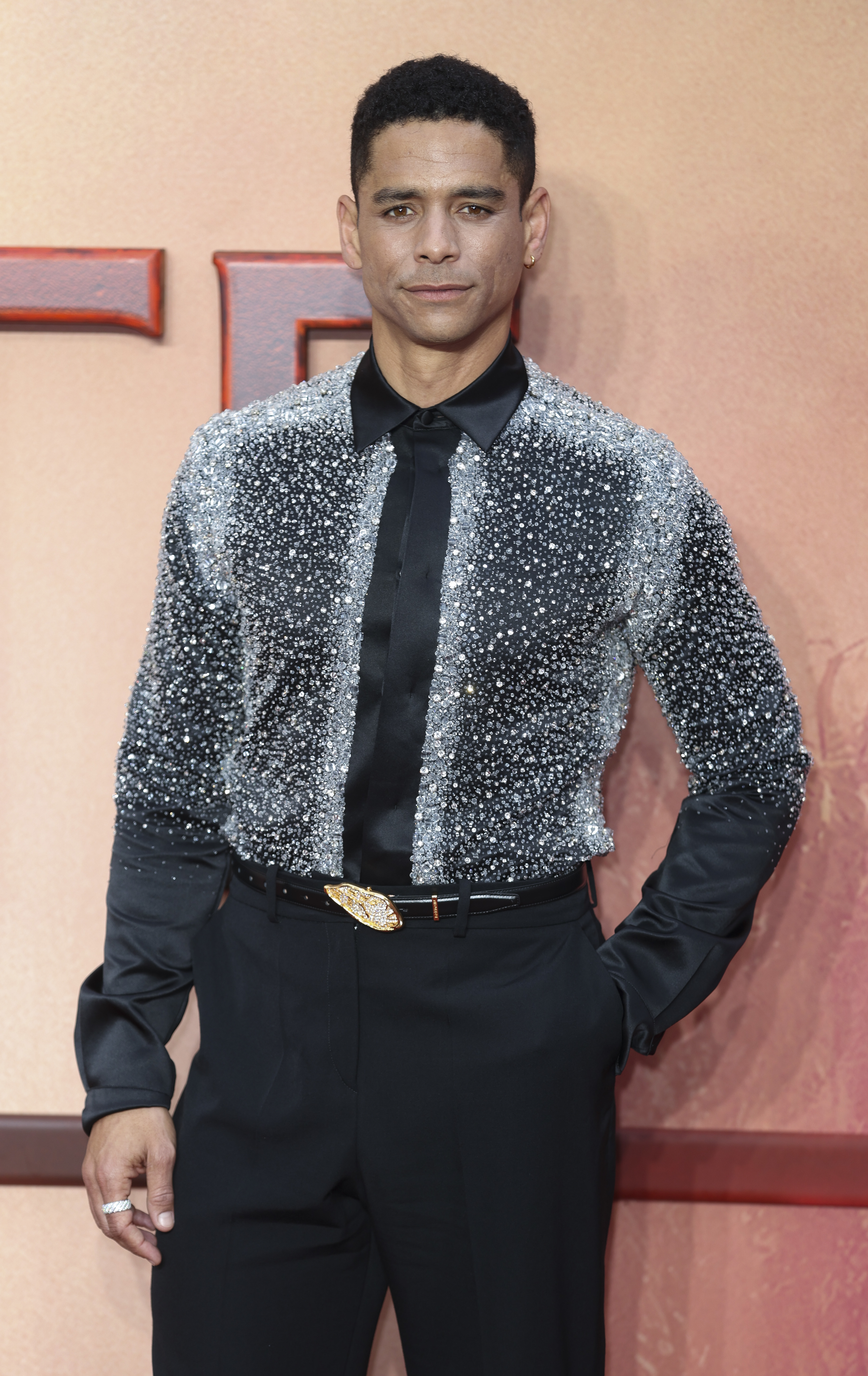 Charlie Barnett wearing a bedazzled button-up and dark pants at the UK premiere of &quot;Star Wars: The Acolyte&quot;