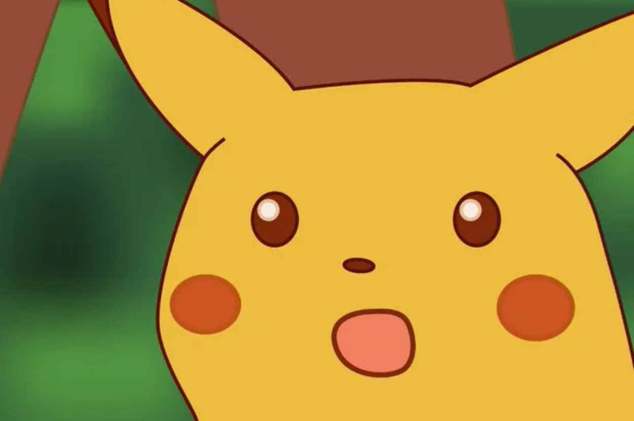 Pikachu with a surprised expression from the Pokémon series