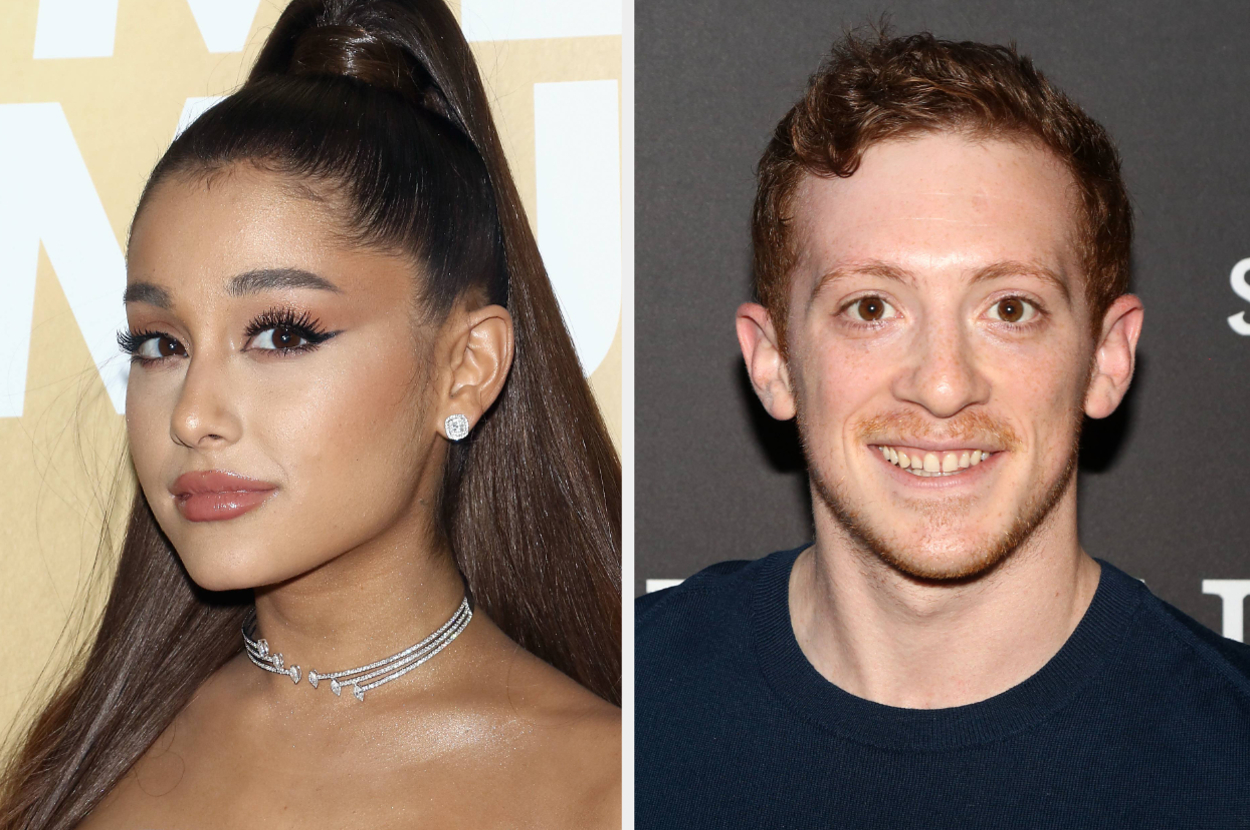 A closeup of Ariana Grande vs a closeup of Ethan Slater