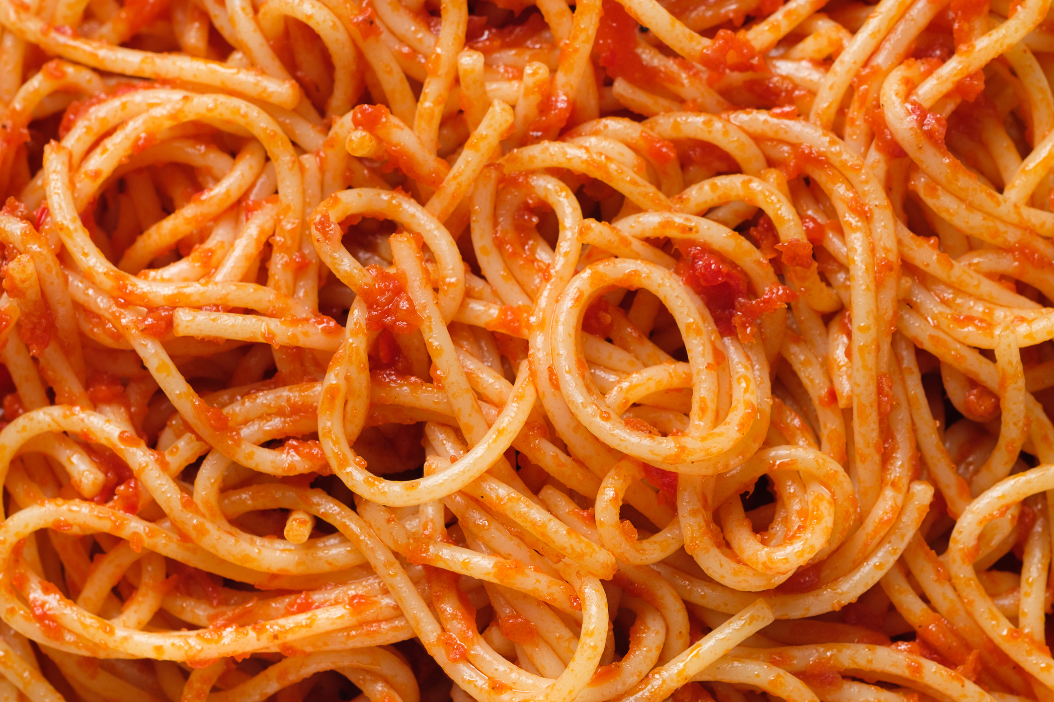 Close-up of a plate of spaghetti with tomato sauce