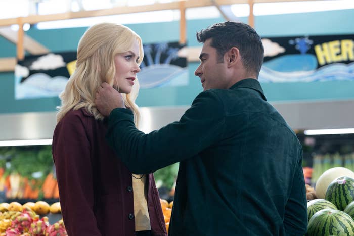 Nicole Kidman and Zac Efron successful  a market  store   scene, with Zac touching Nicole&#x27;s look   gently. Both are dressed casually