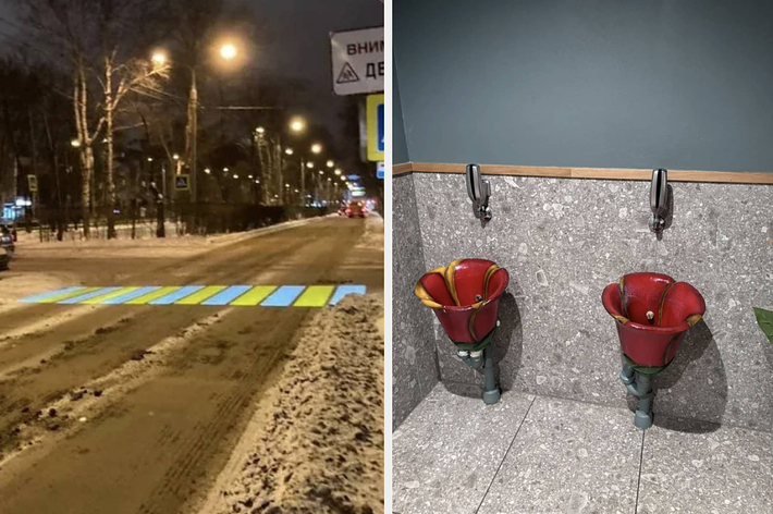 self-driving bus in norway and bench with umbrella in british columbia