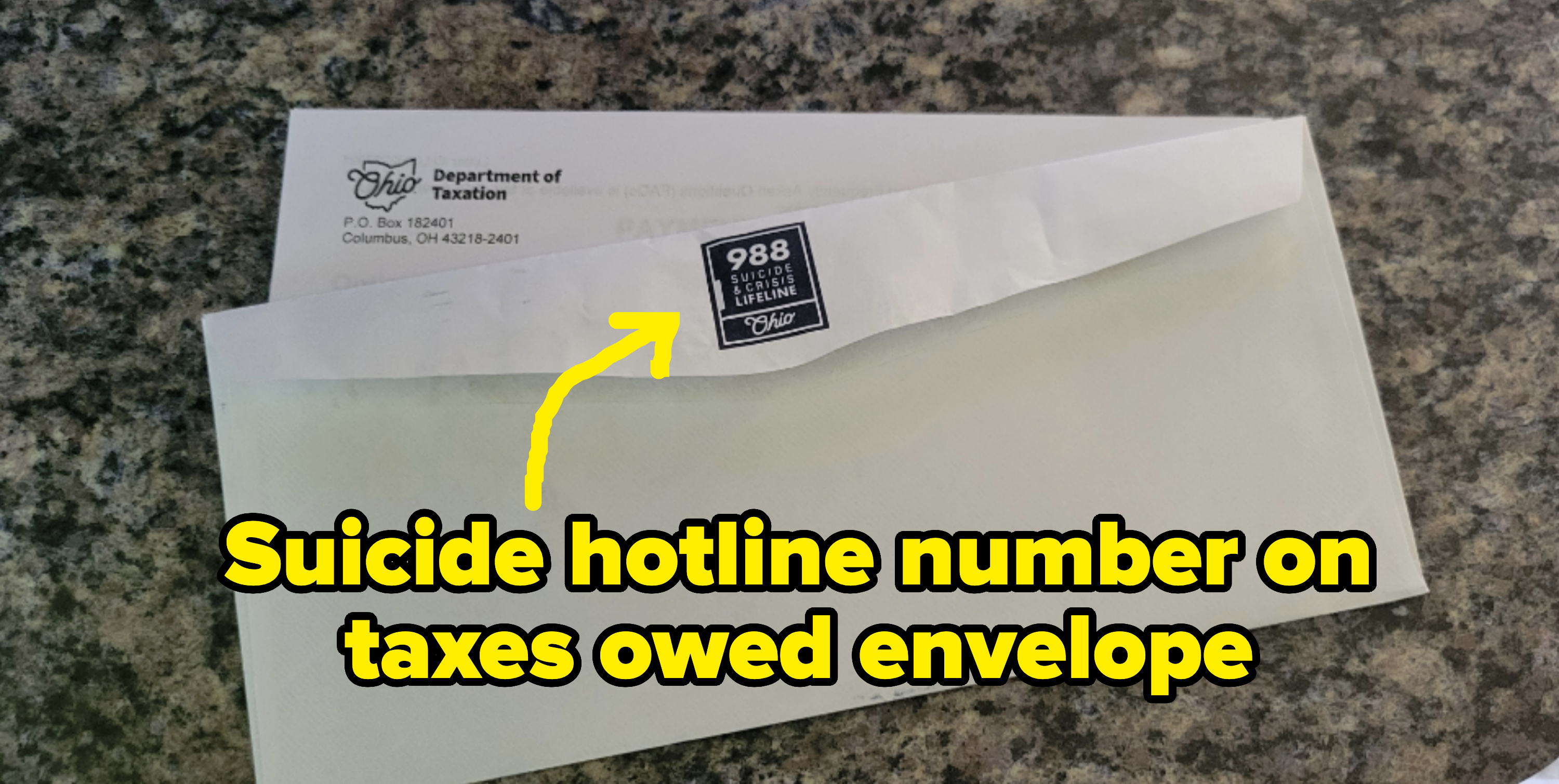 An envelope from the Ohio Department of Taxation with a visible postage stamp and return address