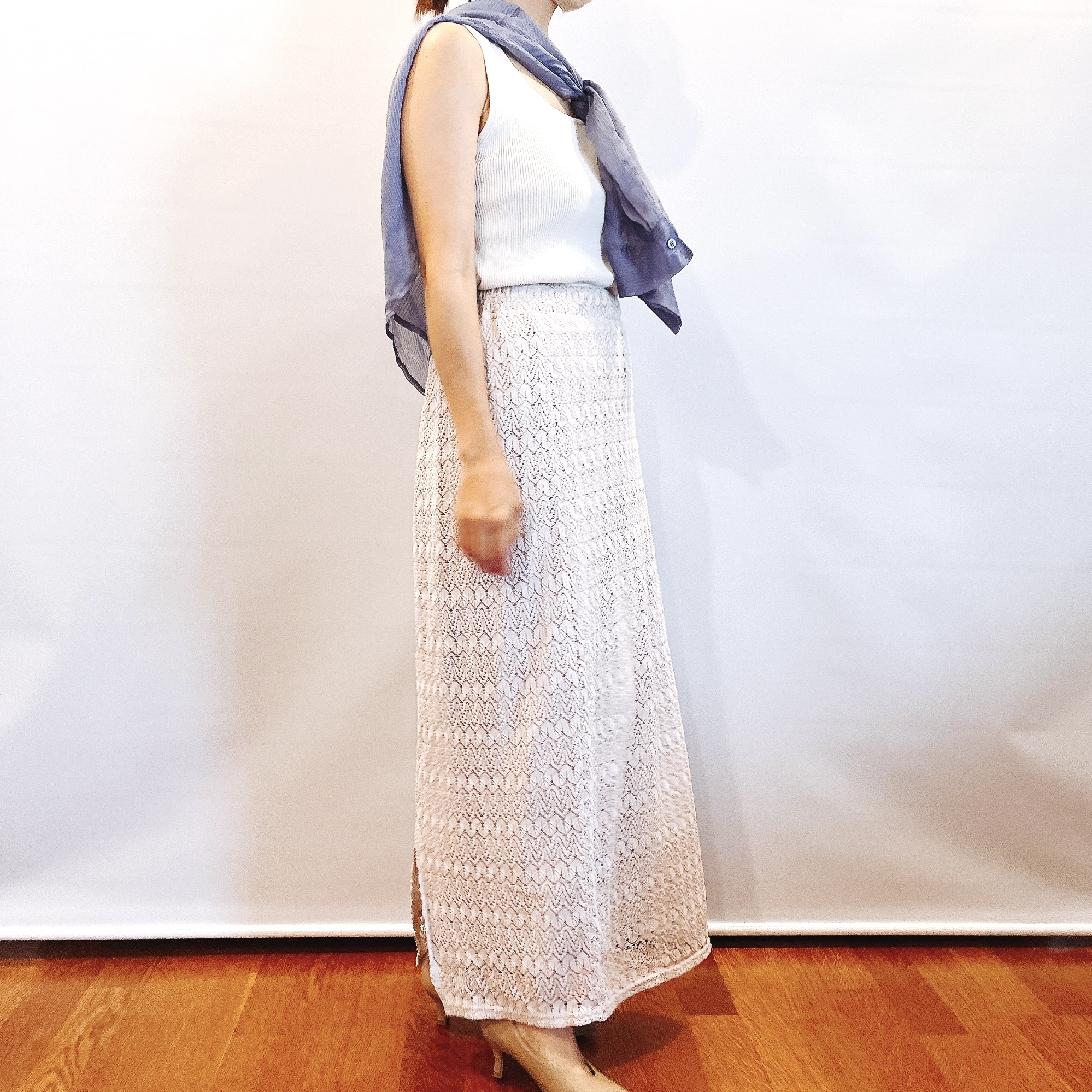 しまむらのおすすめファッションアイテム「シアーストライプシシュウSH」