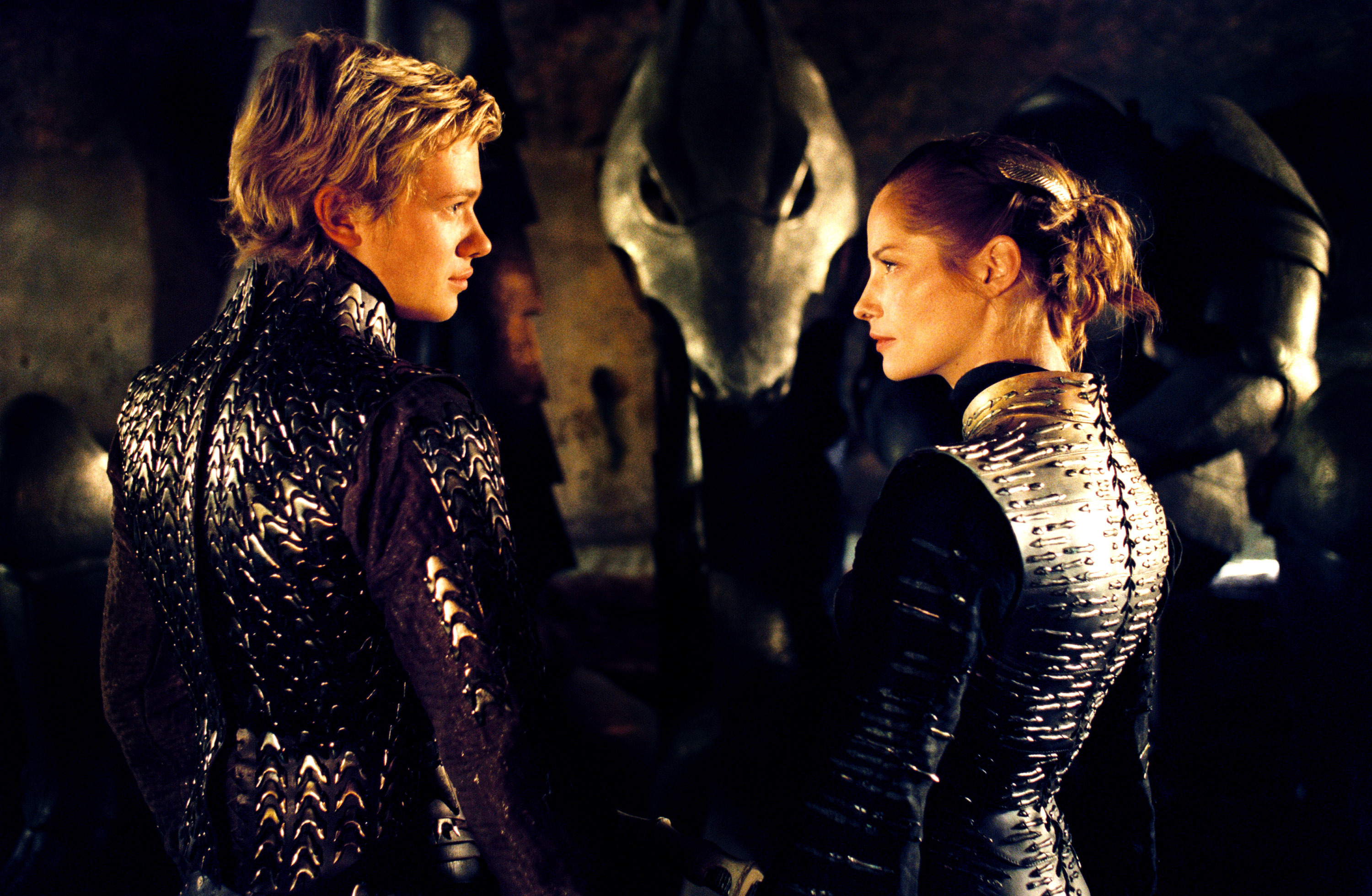 Edward Speleers, Sienna Guillory in armor in a scene from &quot;Eragon&quot;