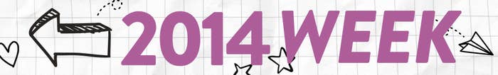"2014 Week" with drawings of a clapperboard, stars, a heart, paper airplane, and confetti on lined paper in the background