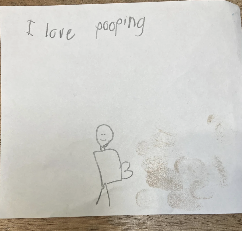 A stick figure pooping, captioned "I love pooping"