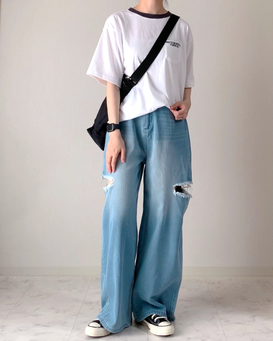 しまむらのおすすめファッションアイテム「TTanri*ユルTシャツ」のコーディネート