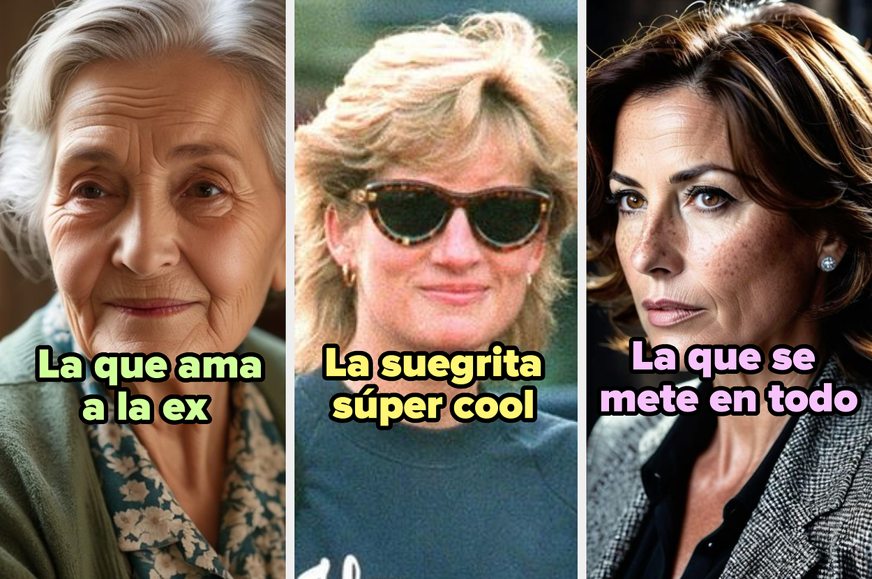 Tres mujeres con distintos estilos. Texto: "La ama a la ex," "La suegrita súper cool," "La que se mete en todo."