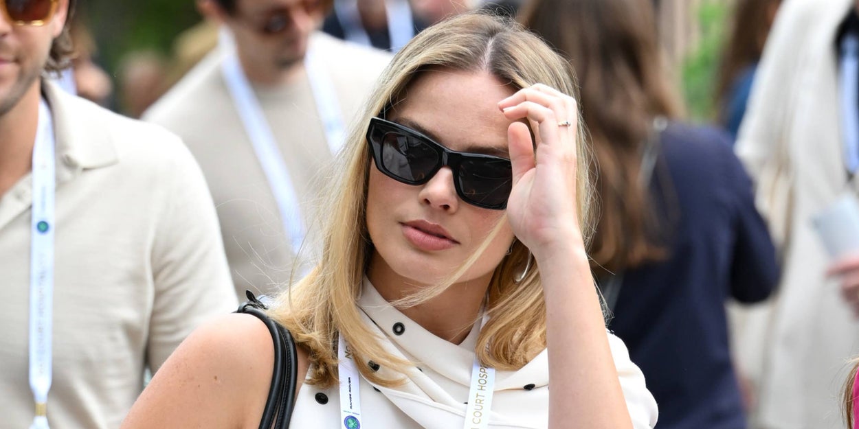 Margot Robbie Debuted Her Baby Bump In A Unique White Dress At Wimbledon
