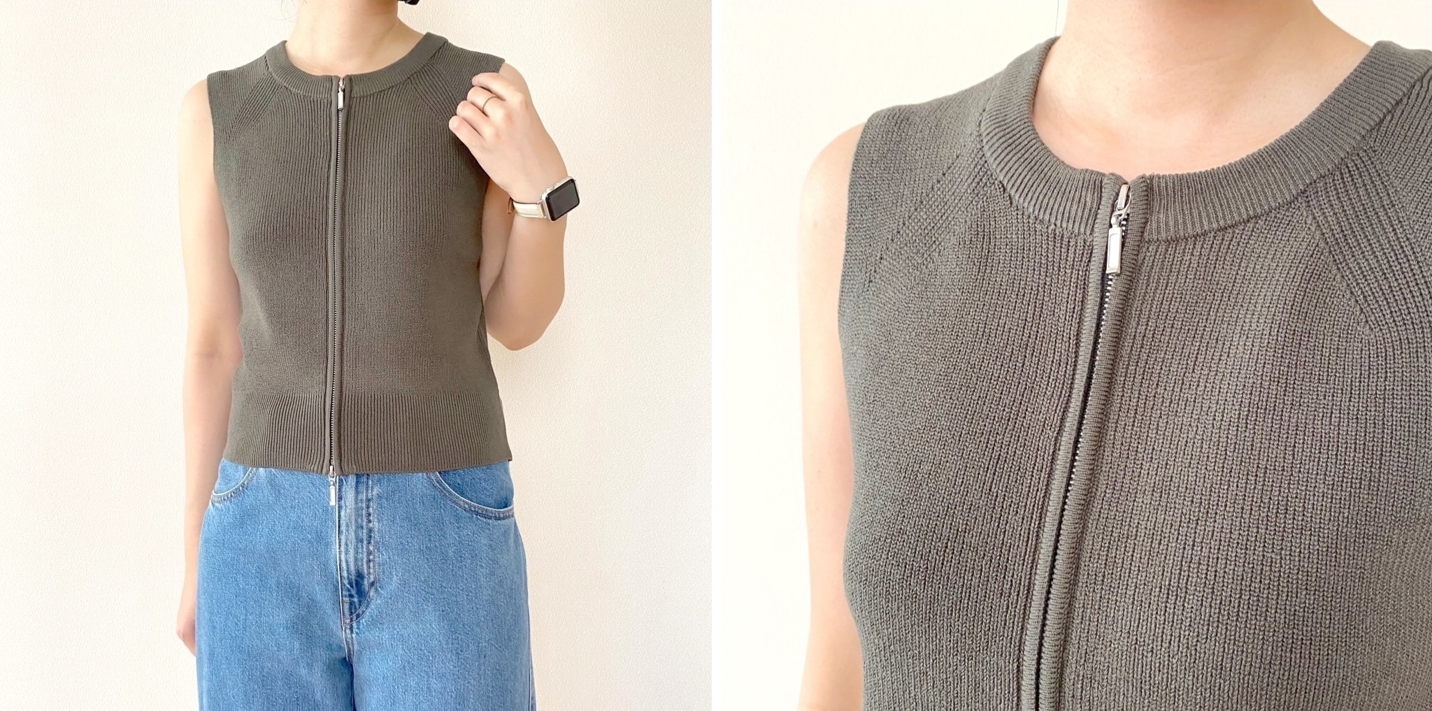 GUのオススメのトップス「ダブルジップセーター（ノースリーブ）」