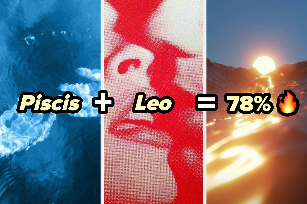 Imagen con texto que muestra: Piscis + Leo = 78% ?