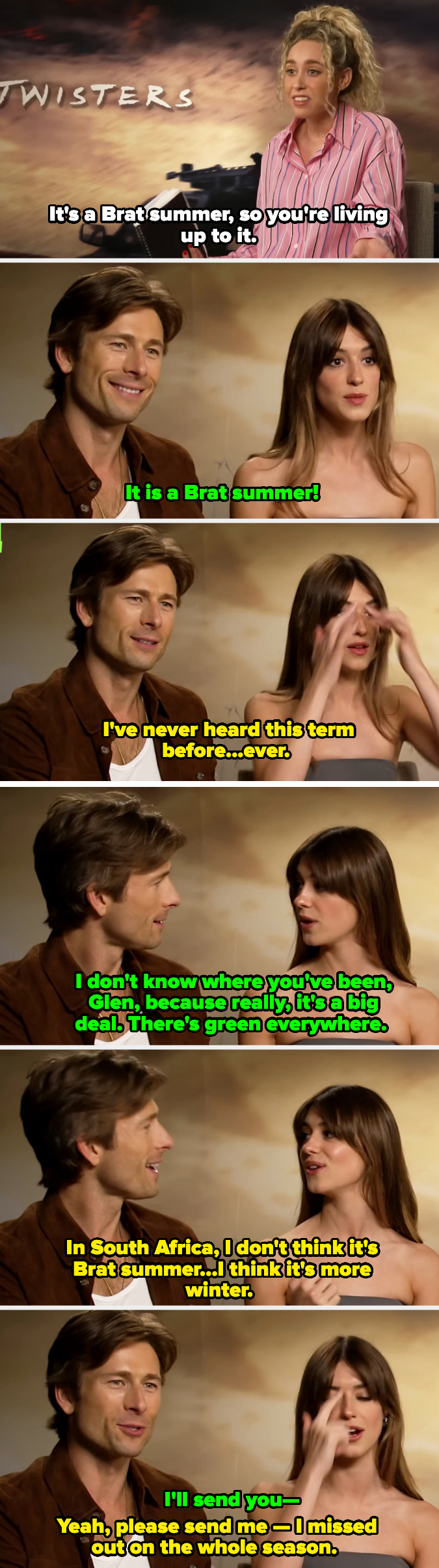 Glen Powell and Daisy Edgar-Jones being interviewed