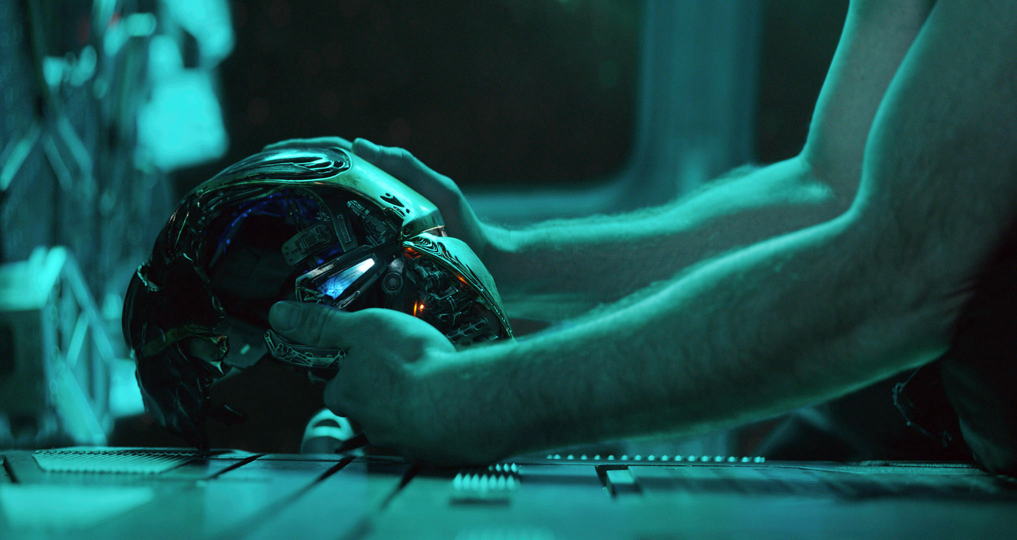 Robert Downey Jr. holding a mask in "Avengers: Endgame"