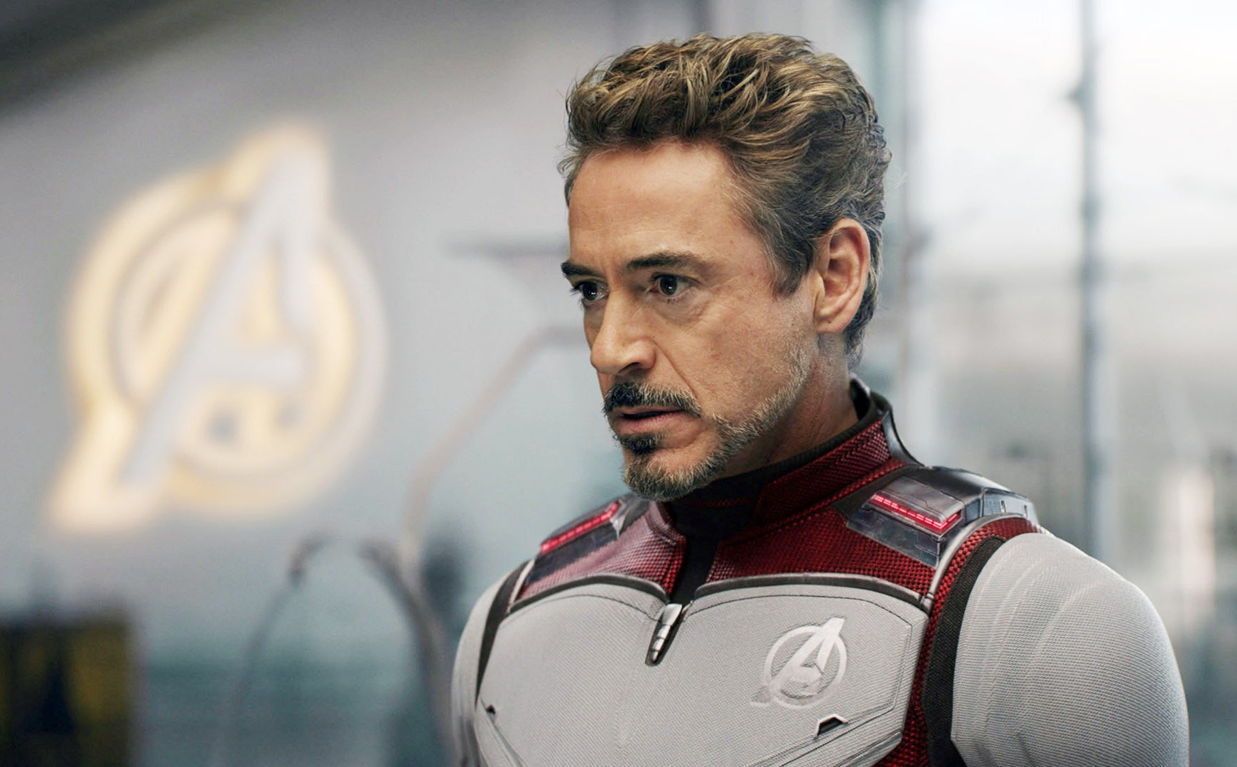 Robert Downey Jr. looking tense in a scene from "Avengers: Endgame"