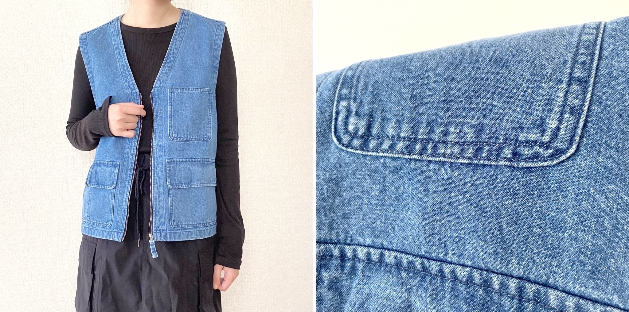GUのオススメのベスト「デニムマルチポケットベスト（セットアップ可能）」