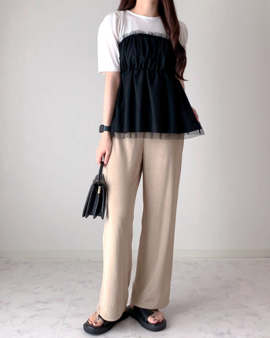 しまむらのおすすめファッションアイテム「TT*NAOチュールキリカエT」のコーディネート