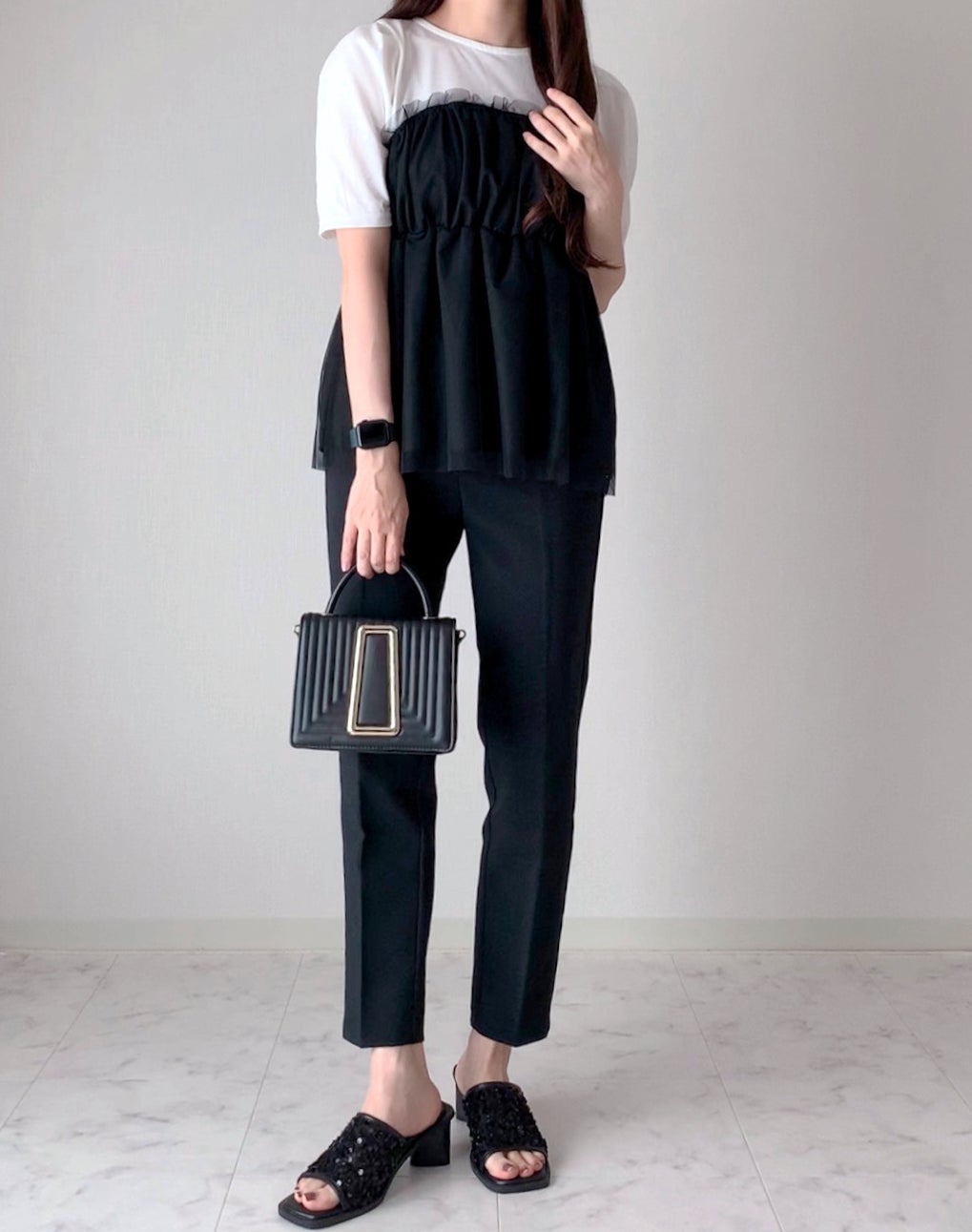 しまむらのおすすめファッションアイテム「TT*NAOチュールキリカエT」のコーディネート