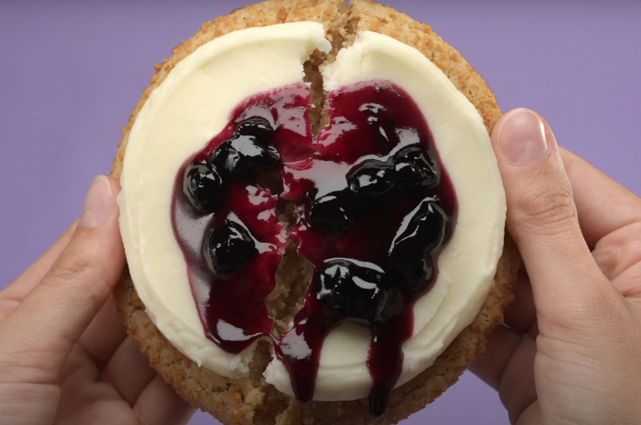 A blueberry cheesecake cookie from Crumbl