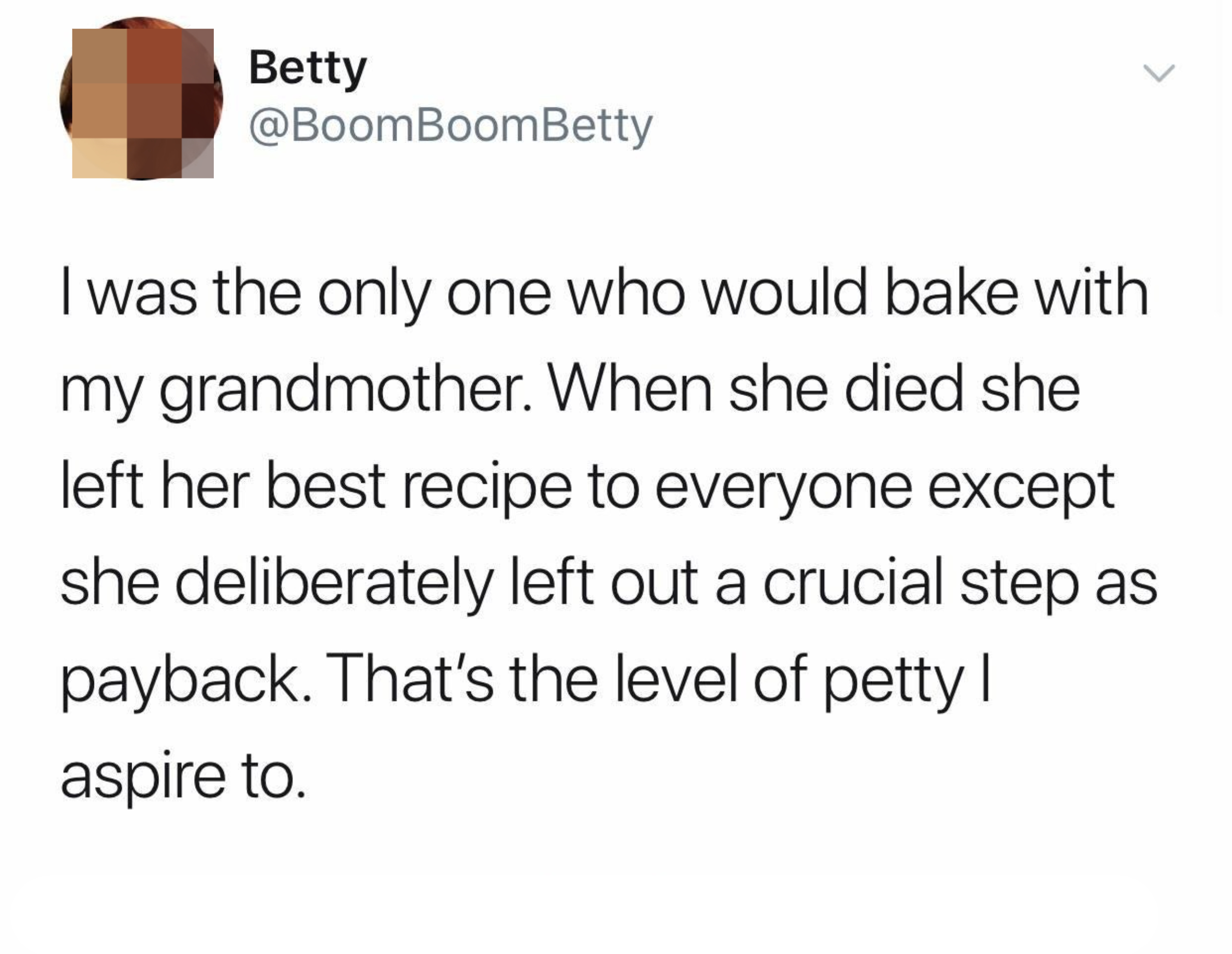 A tweet about a grandma leaving out pages of a recipe book on purpose