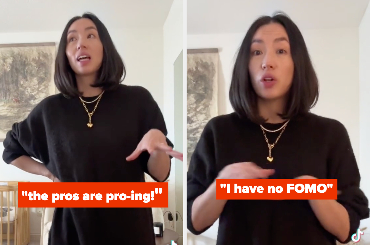 Kristie discusses motherhood, One side reads, the pros are pro-ing!" and the other, I have no FOMO