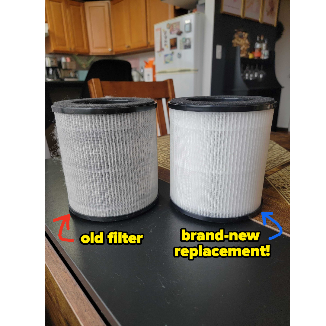 An old air filter labeled 