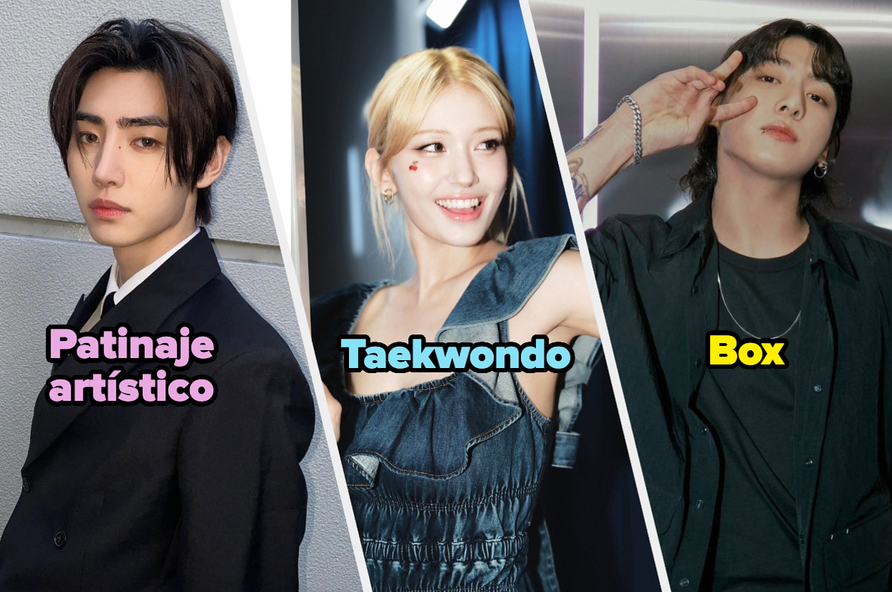 Tres personas posan en una imagen dividida en tres secciones. Los textos dicen: "Patinaje artístico", "Taekwondo" y "Box"