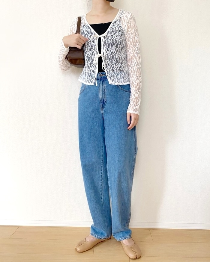GU(ジーユー)のおすすめファッションアイテム「レースリボンカーディガン」のコーディネート