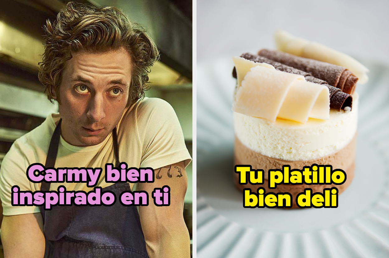 Carmy aparece pensativo con la cabeza inclinada, al lado de un platillo de postre con el mensaje "Tu platillo bien deli"