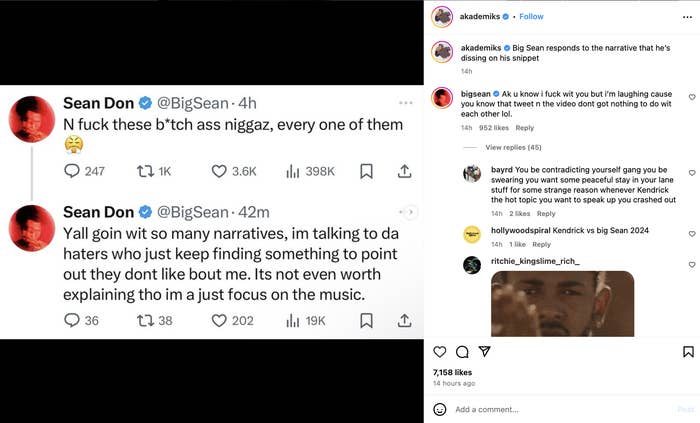 Instagram post featuring rapper Big Sean addressing online criticism with a focus on staying positive and ignoring haters. Various user comments are visible