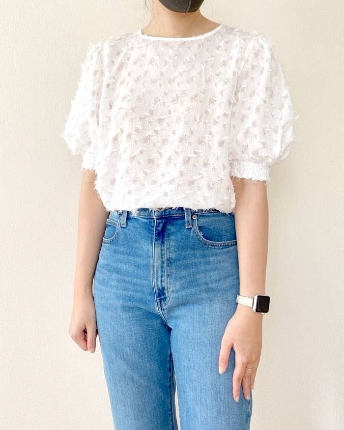 GUのおすすめアイテム「カットジャカードブラウス（5分袖）Z+E」