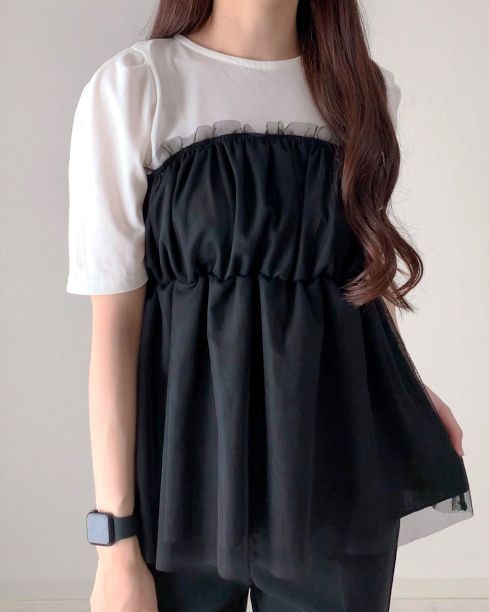 しまむらのおすすめ白Tシャツ「TT*NAOチュールキリカエT」