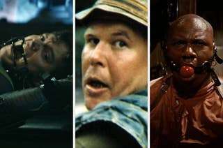 Sigourney Weaver in a sci-fi scene, Bill Murray in an explorer's hat, and Ving Rhames with a red ball gag in his mouth