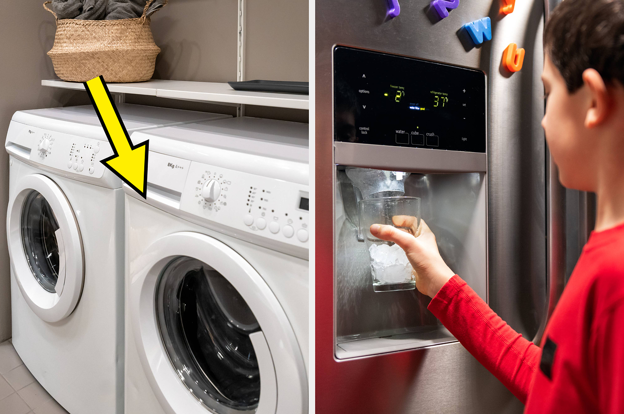 Text in image: "17-year-old me would be in awe." Image shows a modern laundry room with a washing machine and dryer