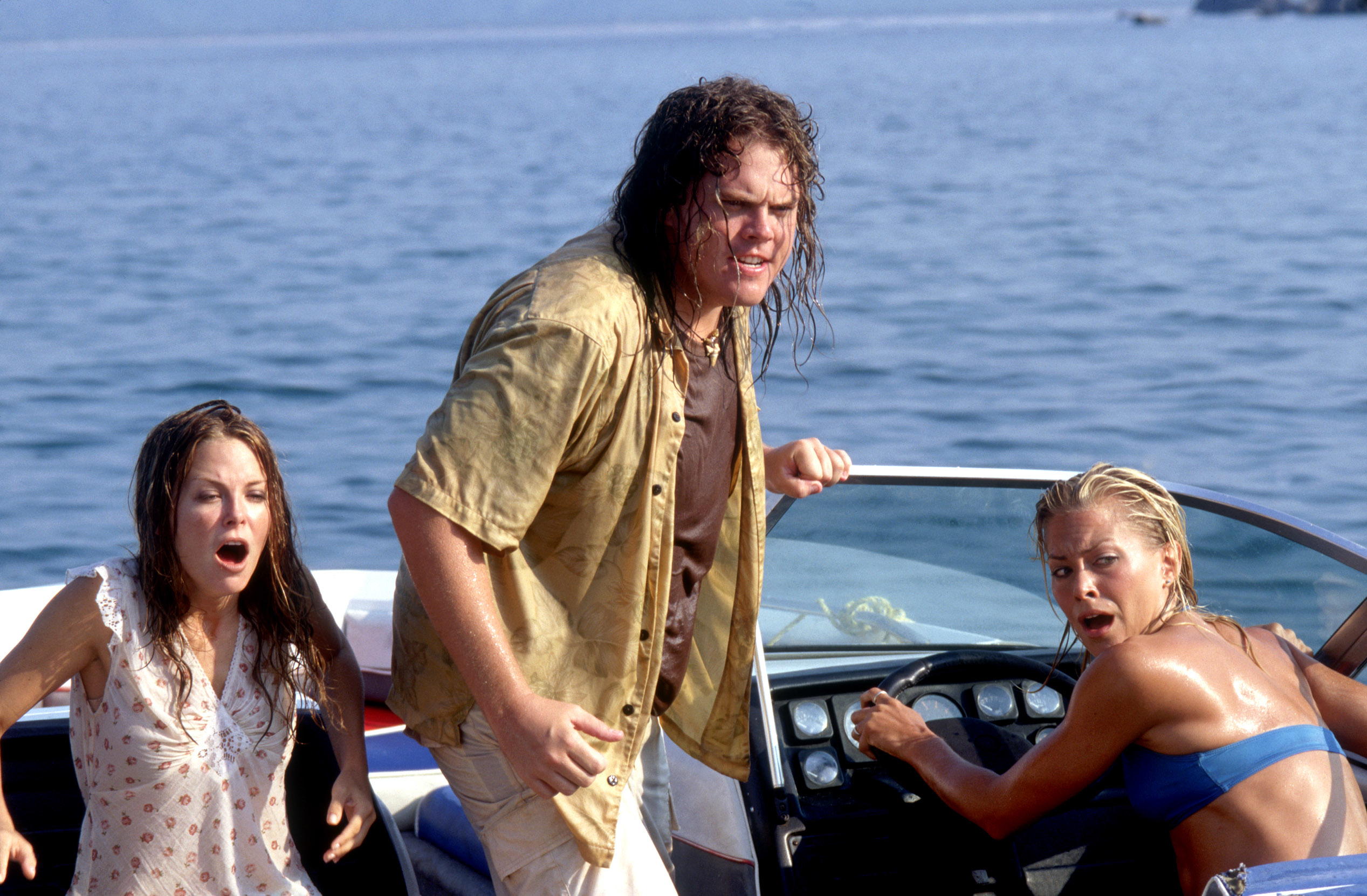 Jordan Ladd, Kevin Heffernan, and Brittany Daniel on a boat in a scene from &quot;Broken Lizard's Club Dread&quot;