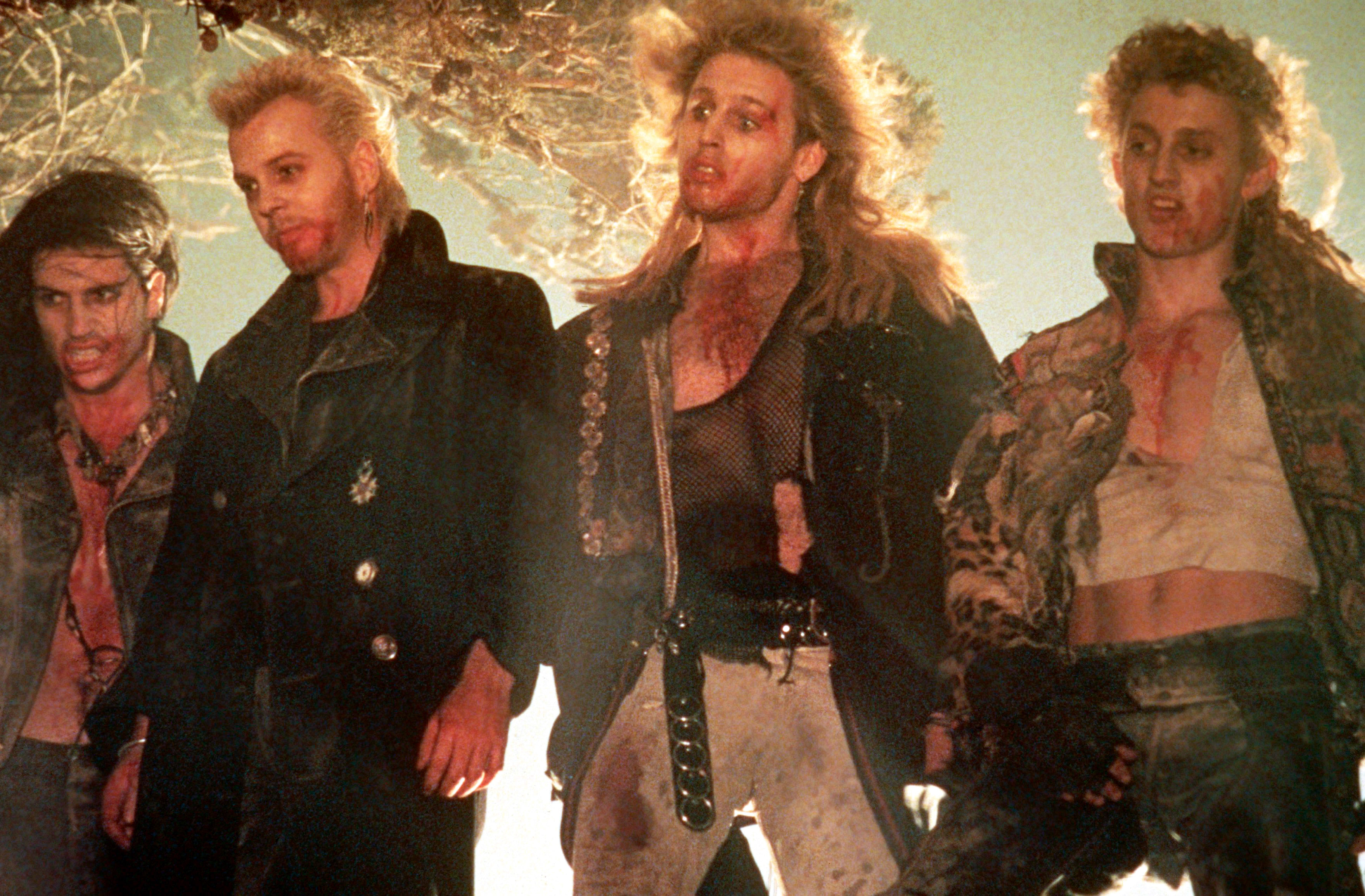 Billy Wirth, Kiefer Sutherland, Brooke McCarter, and Alex Winter dressed as vampires in a scene from &quot;The Lost Boys&quot;