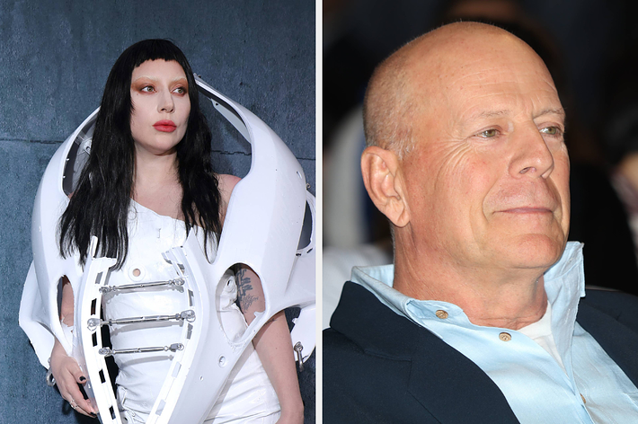Grimes with wavy hair at a public event; Prince Harry wearing a suit with medals