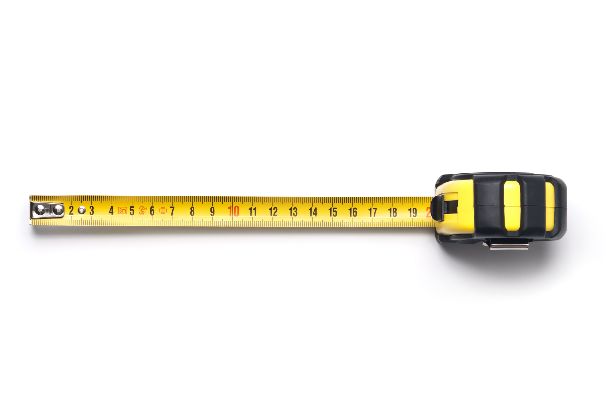 A tape measure extended to approximately 35 centimeters against a plain background