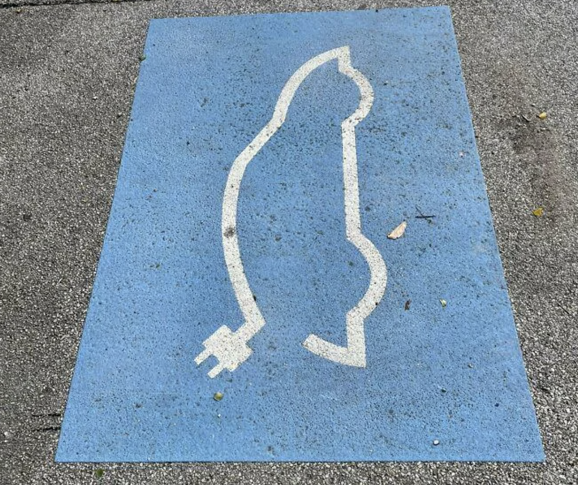 A parking space marking depicting a pregnant woman, indicating a reserved parking area for expectant mothers
