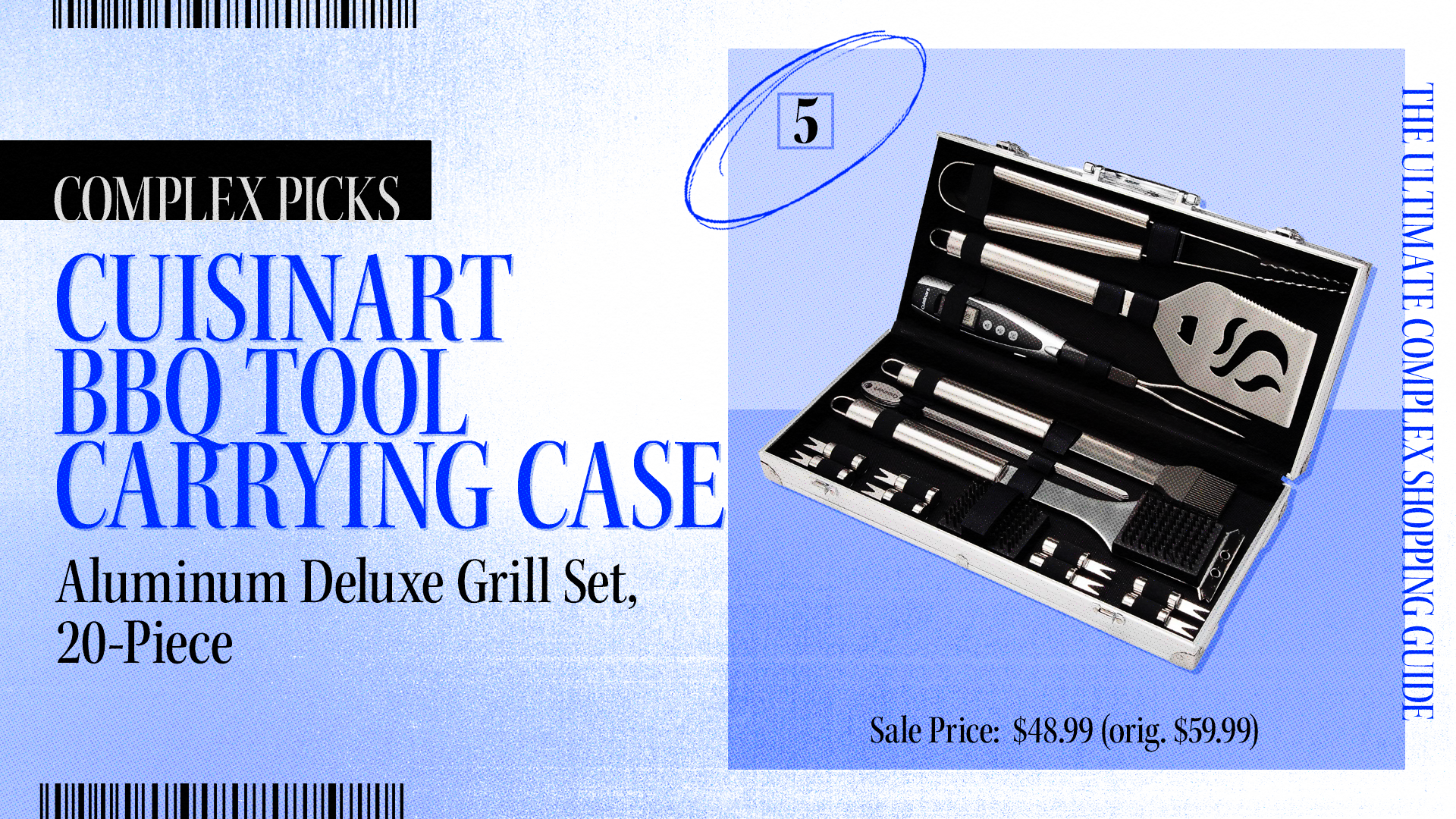 Advertisement for Cuisinart BBQ Tool Carrying Case: Aluminum Deluxe Grill Set, 20-piece, with a sale price of $48.99 (originally $59.99)