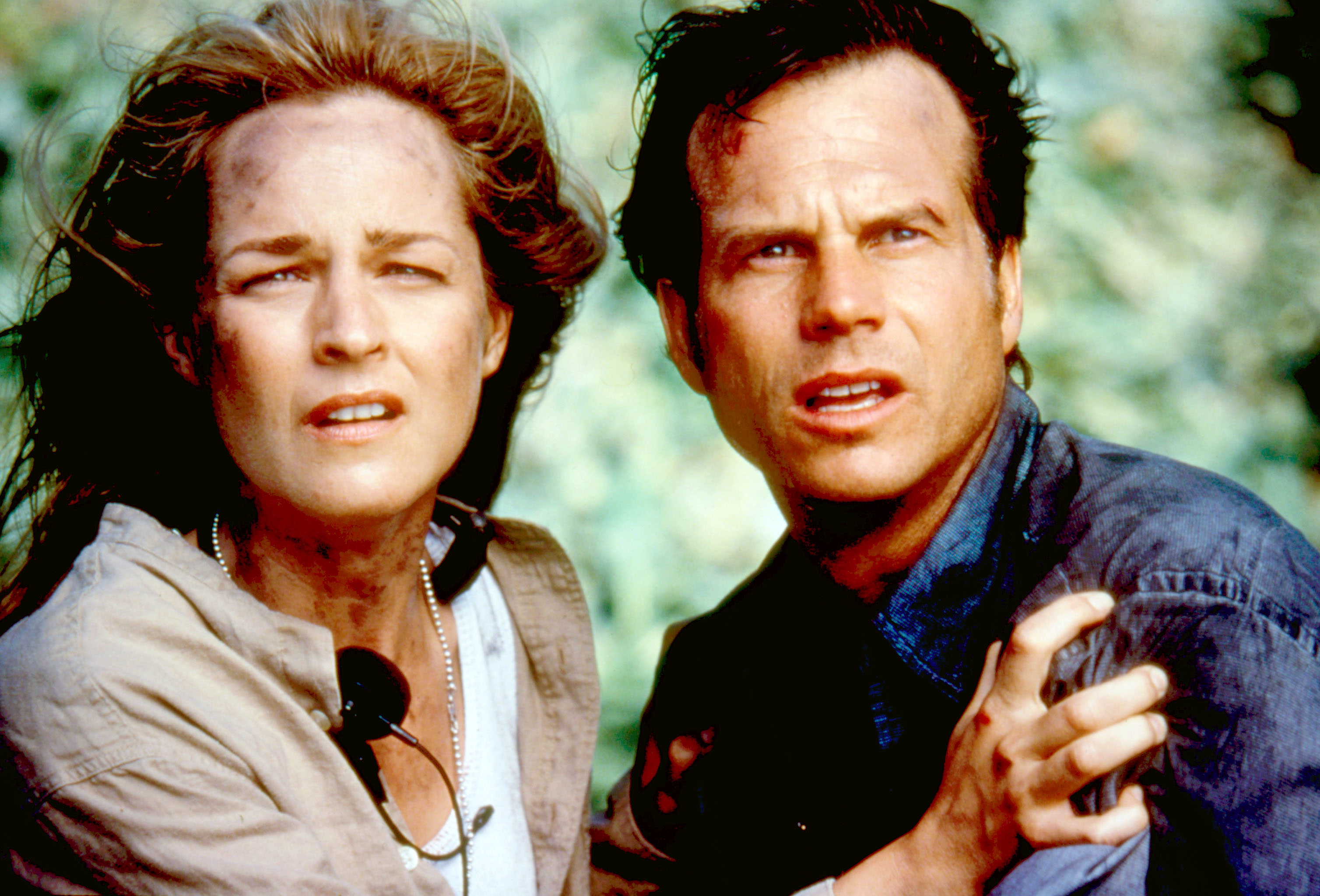 Helen Hunt and Bill Paxton in a tense scene from Twister