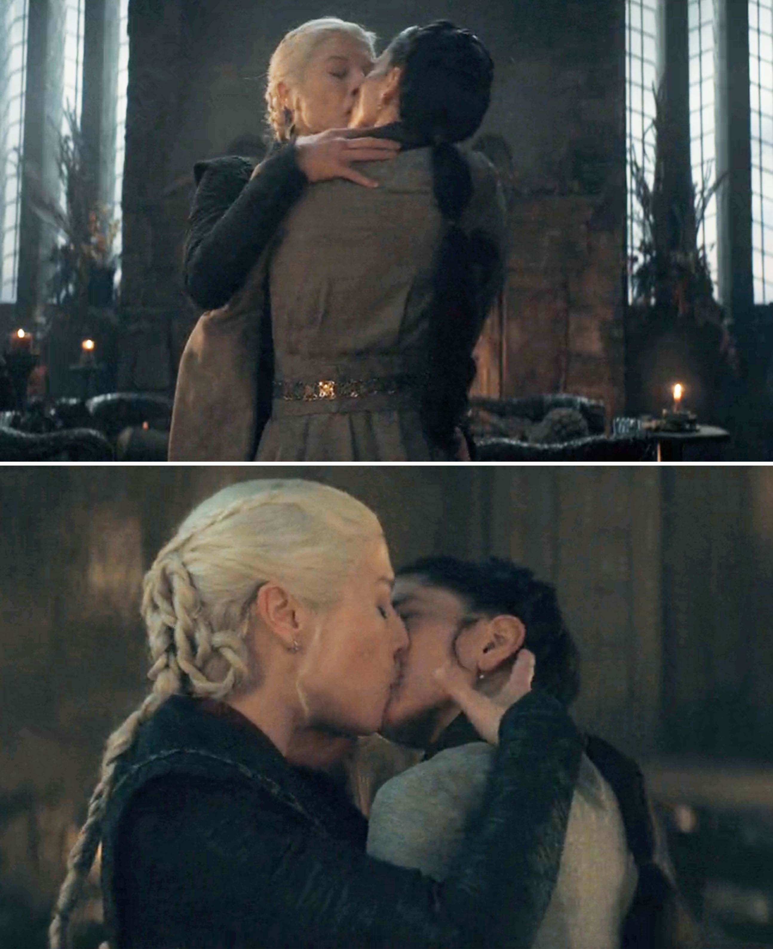 Rhaenyra and Mysaria kissing