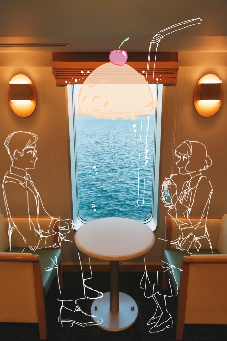 はまっちさんが写真に加筆した「海のクリームソーダ」のイラスト