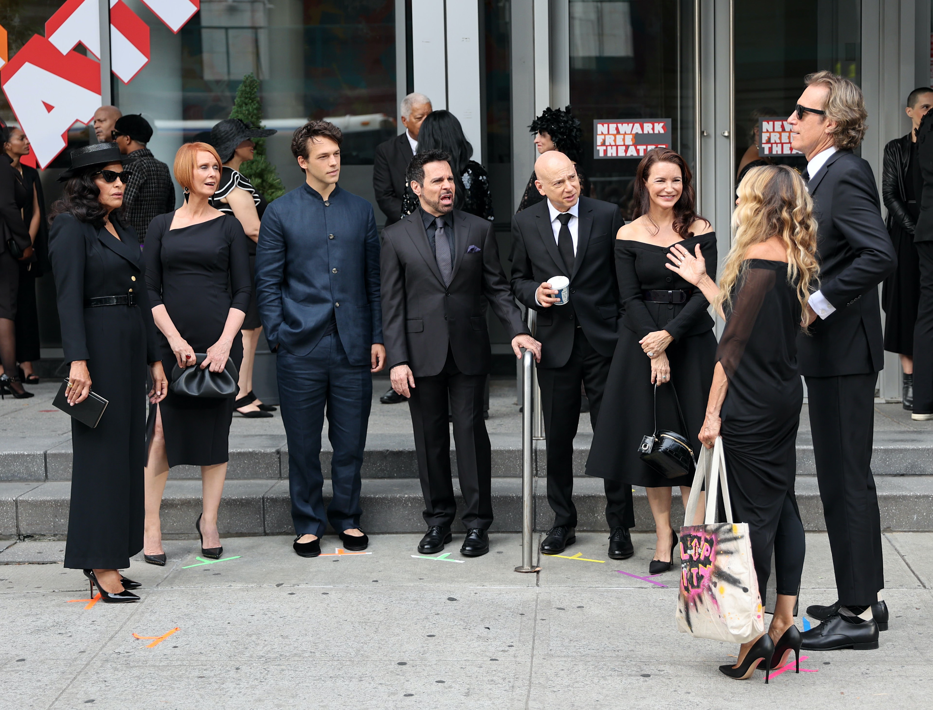 Cynthia Nixon, Evan Handler, Mario Cantone, Evan Handler, Cynthia Nixon, Sarah Jessica Parker and Kristin Davis are seen on the film set of the &#x27;And Just Like That&#x27;