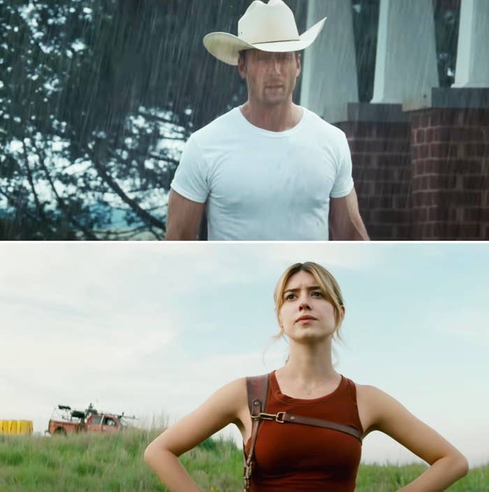 Glen Powell and Daisy Edgar Jones in Twisters