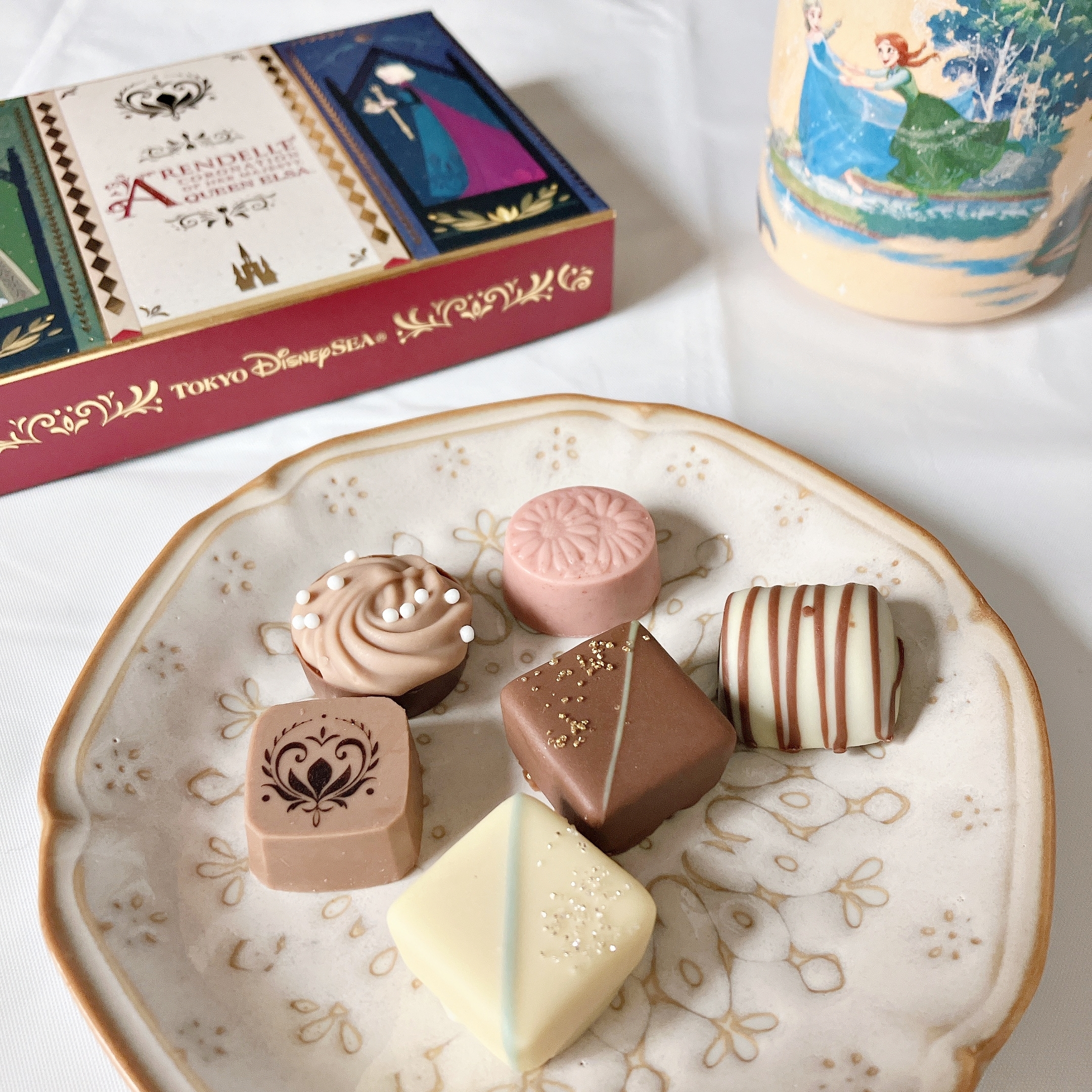 ディズニーシーのおすすめお菓子「アソーテッド・チョコレート 紙箱 アナ エルサ」