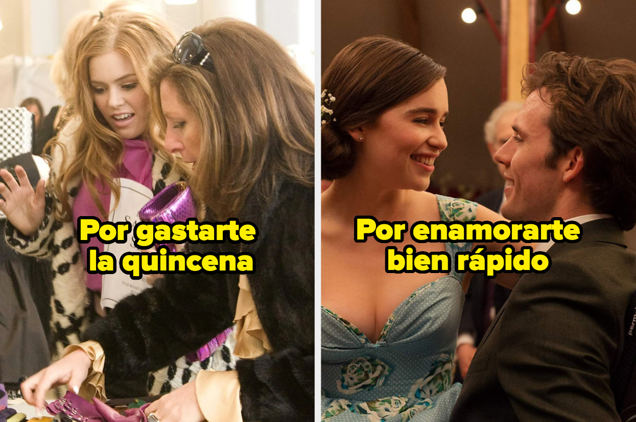 Imagen compartida en dos partes con el texto: "Por gastarte la quincena" y "Por enamorarte bien rápido"